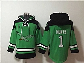 Men's Philadelphia Eagles #1 Jalen Hurts Green Ageless Must-Have Lace-Up Pullover Hoodie,baseball caps,new era cap wholesale,wholesale hats